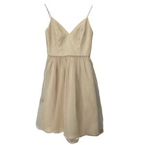 Women's Davids Bridal Lace Top V-Neck Cream Dress - Size 4